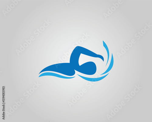 Swimming Silhouette Blue Swimmer Icon Logo Design Minimalist Modern Vector Template.
