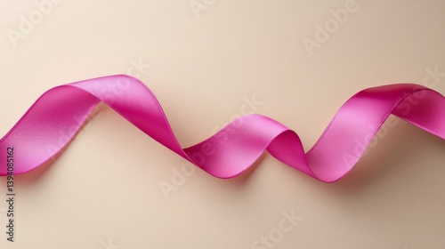 Wavy Pink Ribbon on Cream Background Fabric for Gift and Decoration Presenting a Festive and Elegant Texture