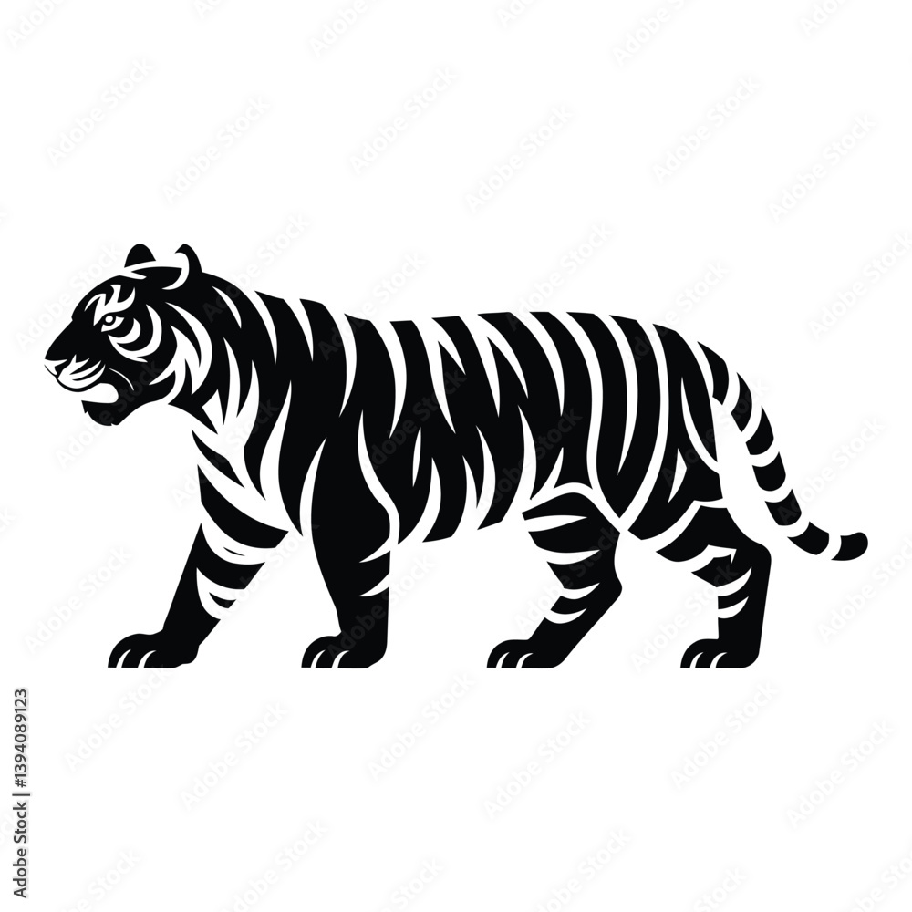 Fototapeta premium Tiger Stripes Line Art, Silhouette, Vector, Icon, Logo, White Background.