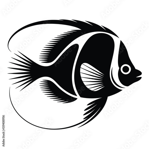 Tropical Fish Line Art, Silhouette, Vector, Icon, Logo, White Background.