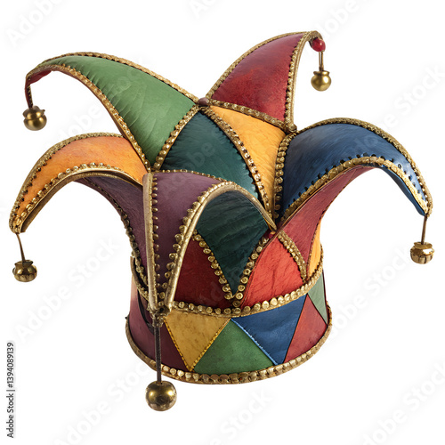 Colorful Jester Hat with Bells Transparent PNG Image Isolated on White Background