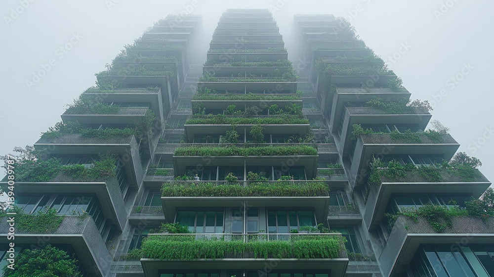 Fototapeta premium Vertical garden skyscraper, covered in lush greenery
