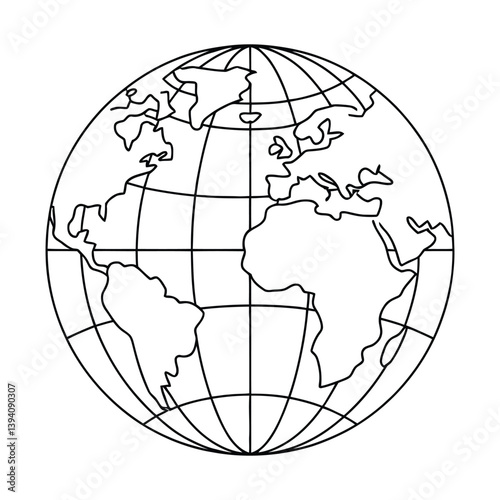 Globe Line Art for Business, Silhouette, Vector, Icon, Logo, White Background.