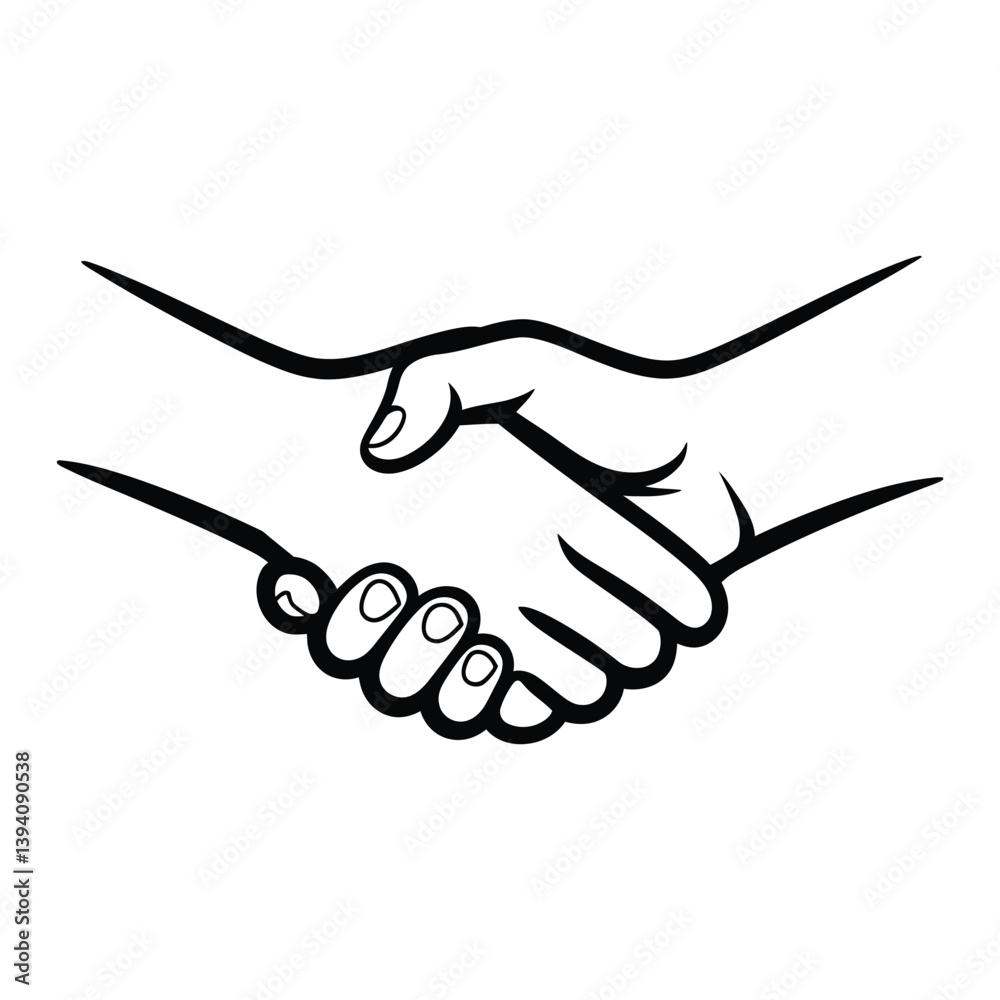 Fototapeta premium Handshake Line Drawing, Silhouette, Vector, Icon, Logo, White Background.