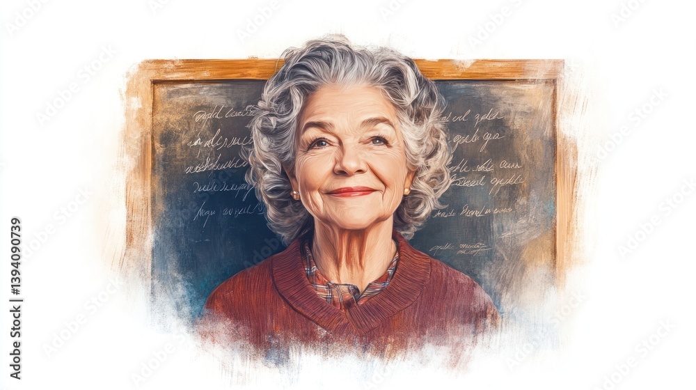 Vintage Schoolteacher with Chalkboard - 1900s Oil Painting Portrait of Wise and Patient Educator with Soft Lighting and Sepiatone Aesthetic