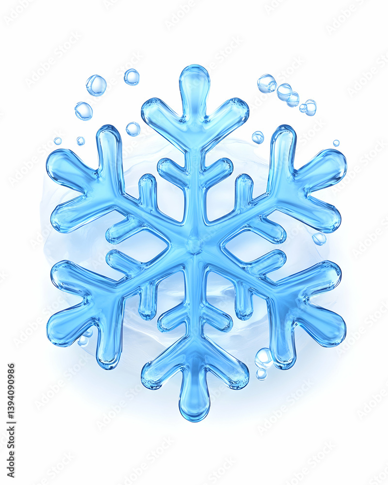 Crystal-clear water snowflake design, bubbles, splash Crystal-clear water snowflake design, bubbles, splash