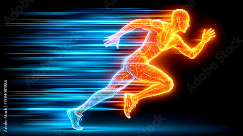 Energetic runner, anatomical structure, motion blur, speed, power