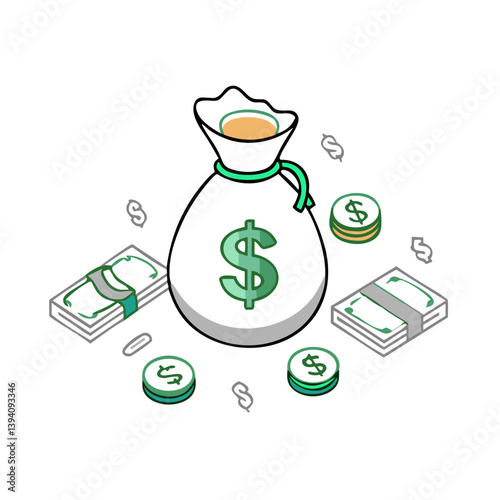 Money Bag Icon with Dollar Symbol for Financial Applications, Banking Interfaces, Investment Platforms, Wealth Management and Economic Educational Resources