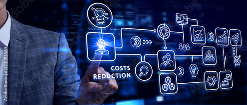 Cost reduction business finance concept on virtual screen. Business, technology concept.