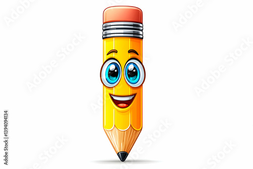 Happy cartoon pencil with big eyes and a smile