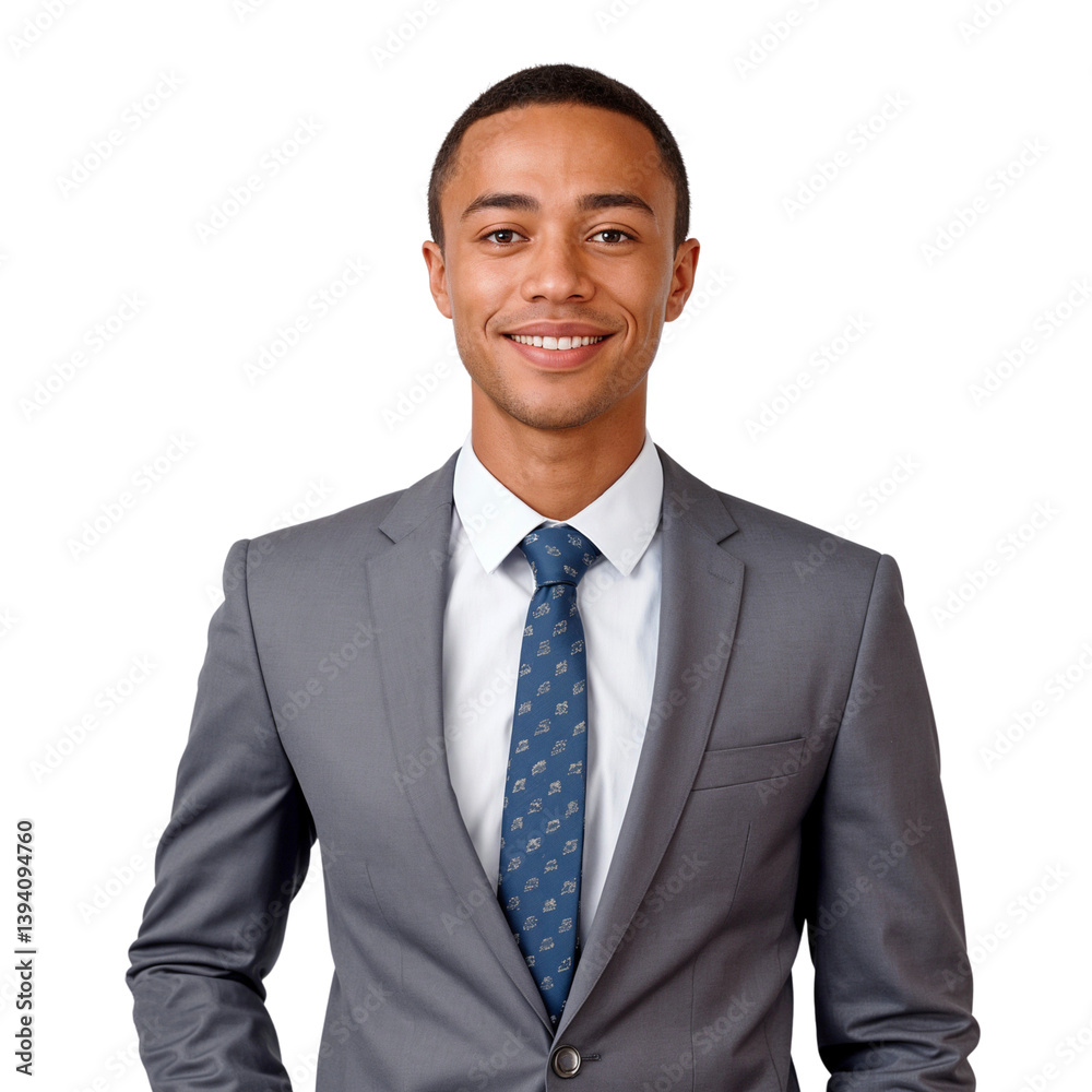 Professional consultant African businessman in formal suit and tie, isolated on transparent background Professional consultant African businessman in formal suit and tie, isolated on transparent background