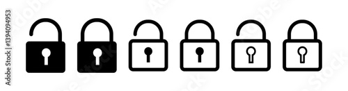 Set of lcok and unlock icons safety line vector illustration