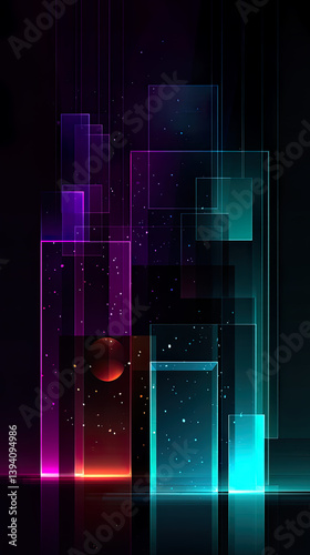 Neon Holographic Mist with Geometric Forms and Digital Particle Dispersion in Abstract Minimalistic Design
