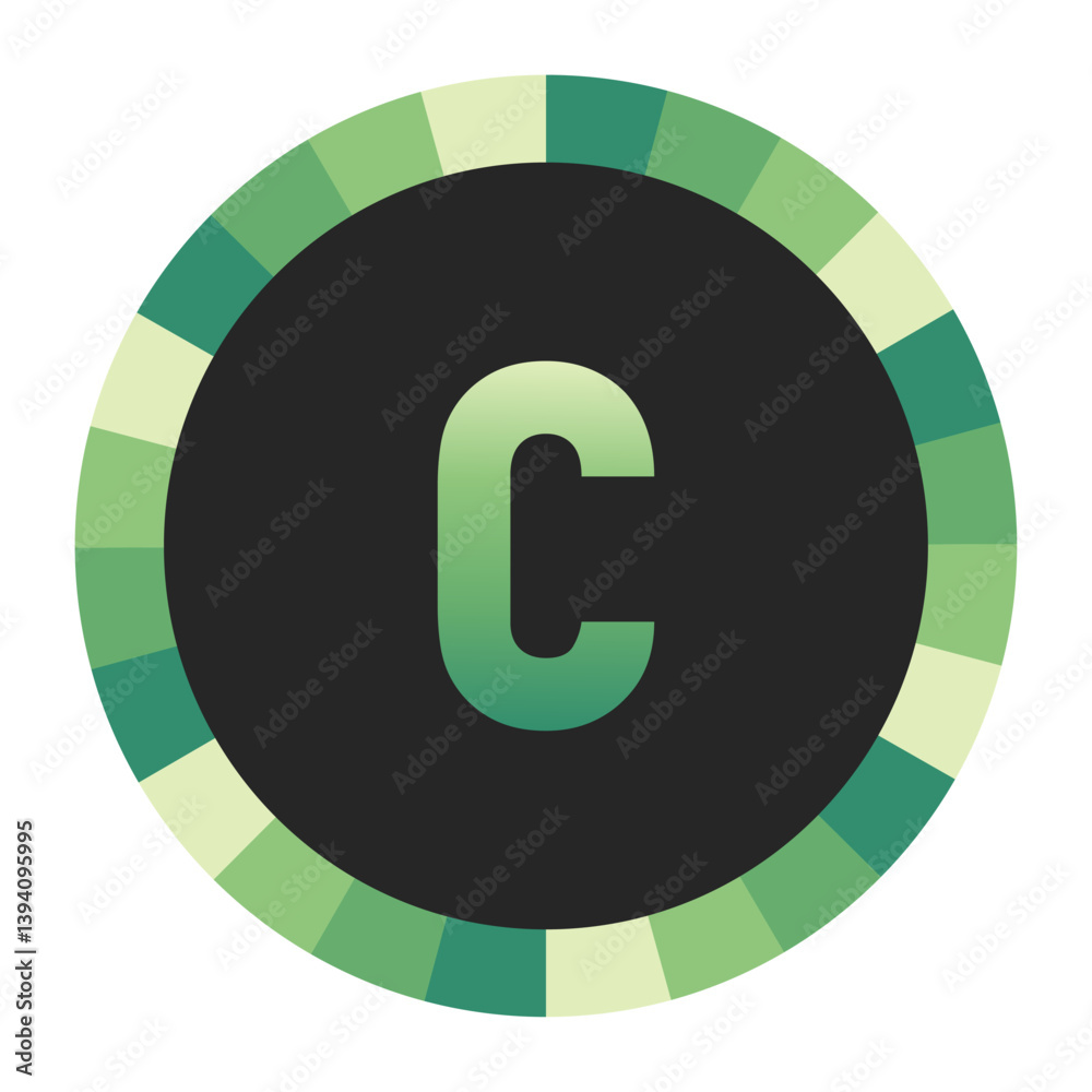 Graphic Image of a Circle with Lime Green, Emerald Green, and Off-White Gradients Featuring a Prominent Dark Green lowercase Letter “c” on a Solid Black Background. Graphic Image of a Circle with Lime Green, Emerald Green, and Off-White Gradients Featuring a Prominent Dark Green lowercase Letter “c” on a Solid Black Background.