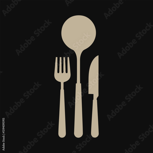 Cutlery symbol. Flat design style fork, knife, and spoon icon. Vector illustration.