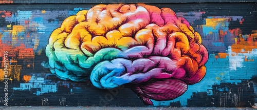 Colorful brain graffiti art.  Mind, intellect, creativity.