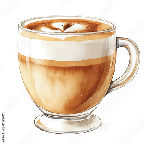 Dalgona Coffee, watercolor illustration, isolated on a white background.

