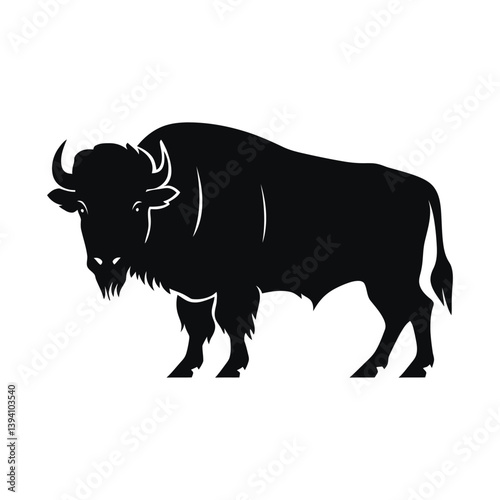 Minimal buffalo vector silhouette black color clipart on a white background
