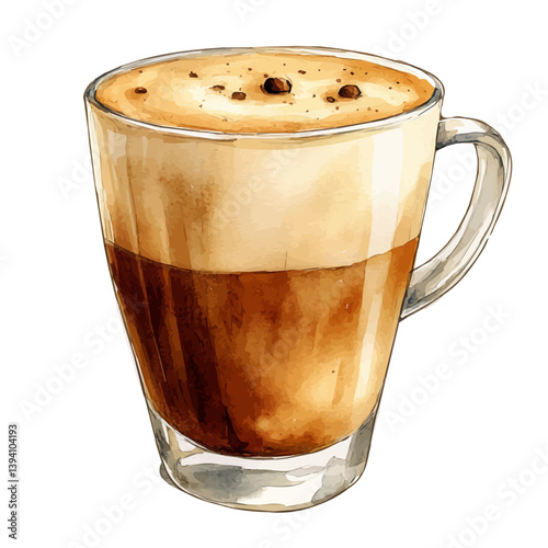 Dalgona Coffee, watercolor illustration, isolated on a white background.

