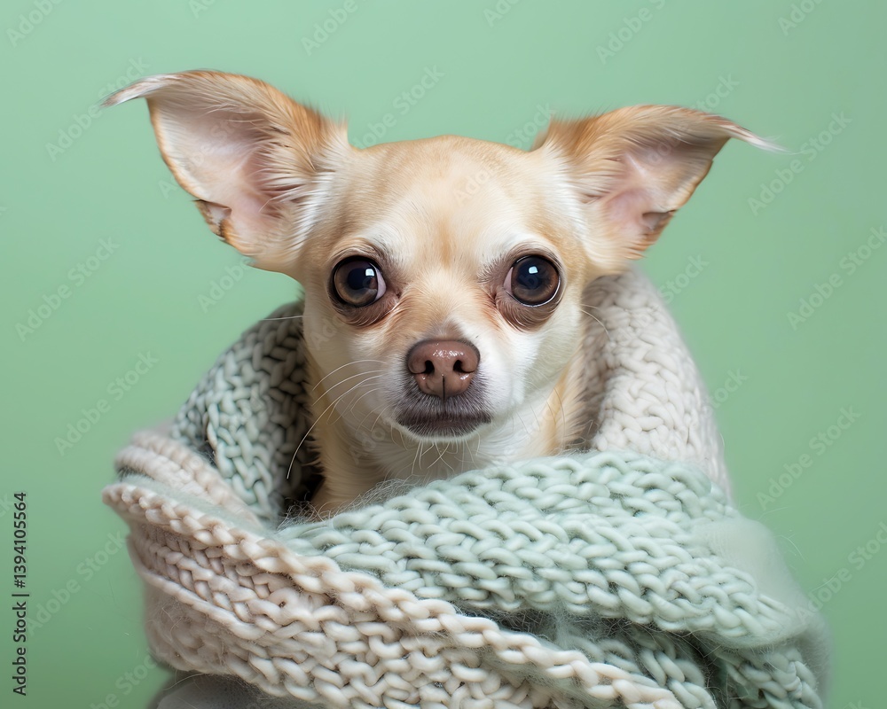 Adorable Chihuahua Puppy Wrapped in a Cozy Knit Scarf Perfect for Winter