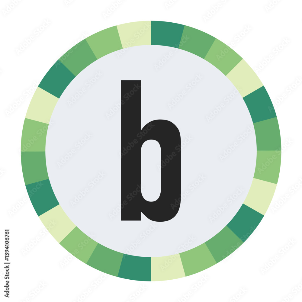 gradient green and cream circle with prominent olive green lowercase letter “b” in the center on a dark black background.