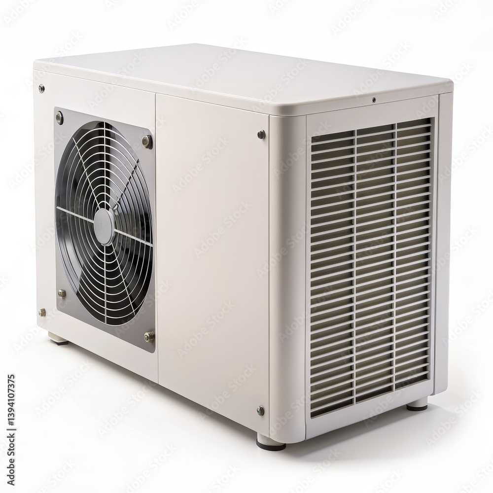 White Heat Pump with Fan, Isolated on White Background, HVAC Unit, Cooling System, Air Conditioning , heat pump, hvac White Heat Pump with Fan, Isolated on White Background, HVAC Unit, Cooling System, Air Conditioning , heat pump, hvac