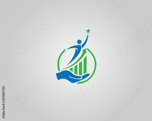 Financial Growth and Success Concept with Hand, Chart, and Star Logo Design Modern Vector Template.