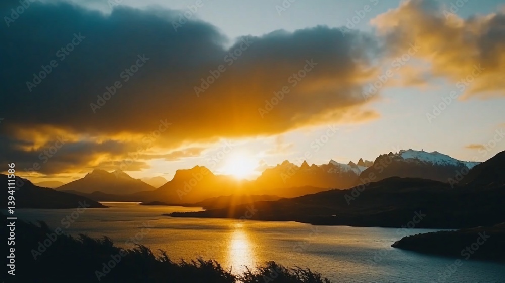 Dramatic sunset over a mountain lake. Sunrise, golden light, dramatic clouds, serene, tranquil, majestic mountains, picturesque, natural beauty, tranquil lake, serene vista Dramatic sunset over a mountain lake. Sunrise, golden light, dramatic clouds, serene, tranquil, majestic mountains, picturesque, natural beauty, tranquil lake, serene vista
