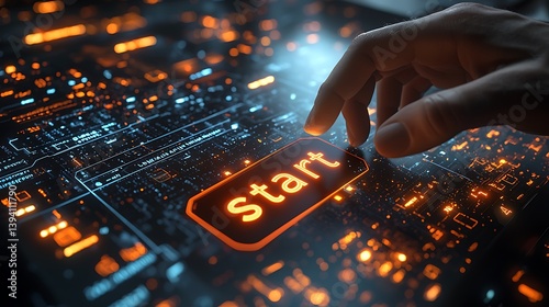 Futuristic interface with a start button