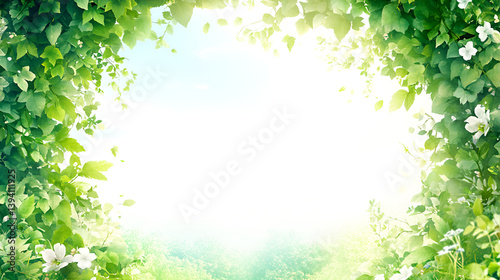 Green leaves frame design, a floral nature illustration with spring beauty
