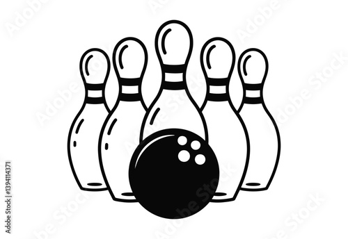 Bowling Icon Vector Black and White Pins and Ball Illustration