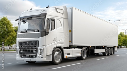 Freight transport truck on highway integrated with GPS tracking, smart delivery tag and real-time cloud sync