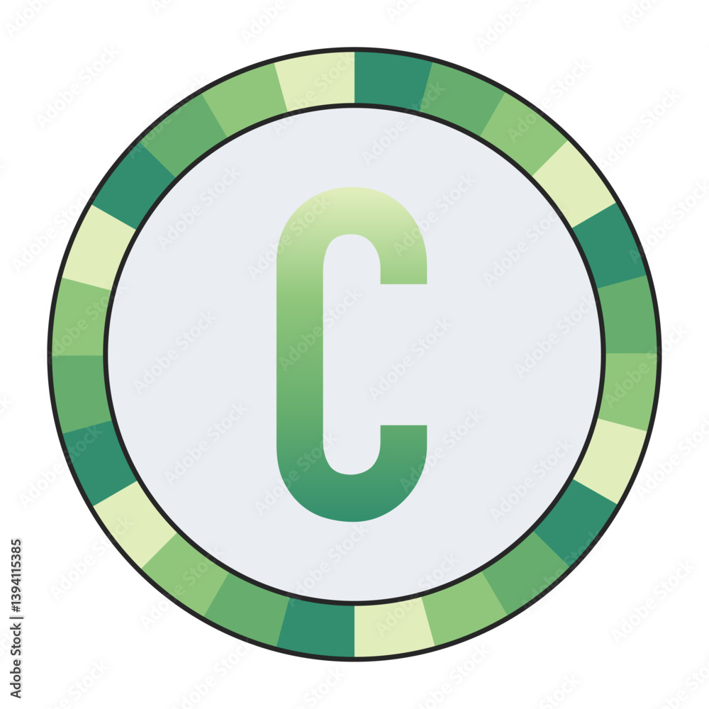 Light to Dark Green and Cream Circle Symbol with a Mid-Tone Green Capital Letter “C” on a Black Backdrop, enclosed in a black frame. Light to Dark Green and Cream Circle Symbol with a Mid-Tone Green Capital Letter “C” on a Black Backdrop, enclosed in a black frame.