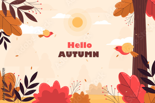 Autumn background featuring colorful leaves scattered on a textured surface, evoking a seasonal atmosphere.
