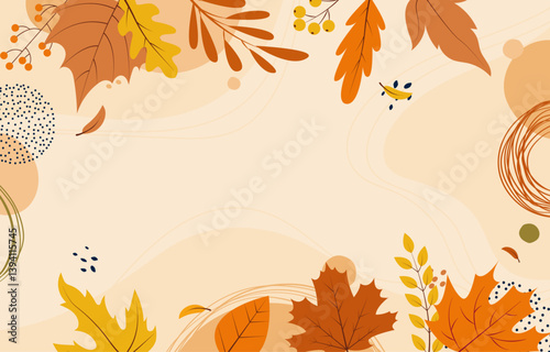 Colorful autumn leaves scattered on the ground, creating a vibrant backdrop of fallen foliage in various shades of orange and yellow.