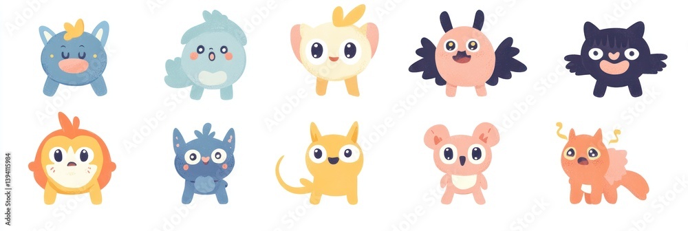 A set of cute cartoon monsters, vector illustration on a white background A set of cute cartoon monsters, vector illustration on a white background