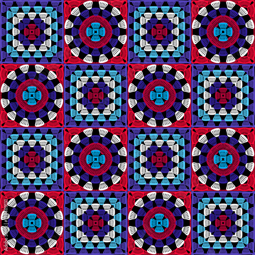 Pattern with crochet granny square wallpaper handmade decorative art design print