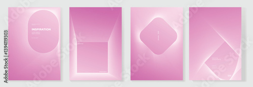 Modern gradient poster background vector set. Minimalist cover template with vibrant perspective geometric prism shapes and line. Ideal design for social media, cover, banner, flyer.