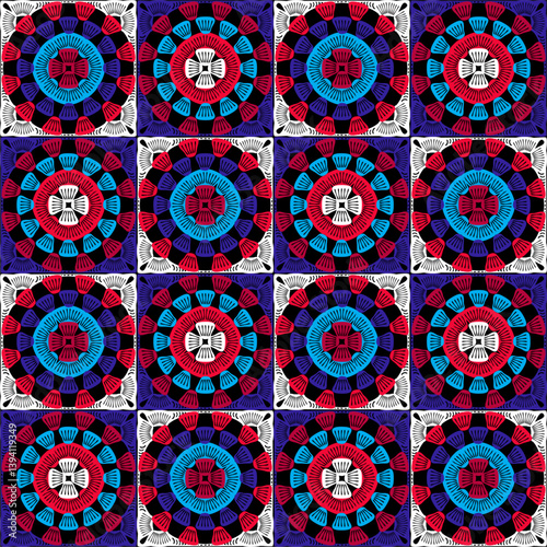 Pattern with crochet granny square wallpaper handmade decorative art design print