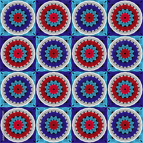 Pattern with crochet granny square wallpaper handmade decorative art design print