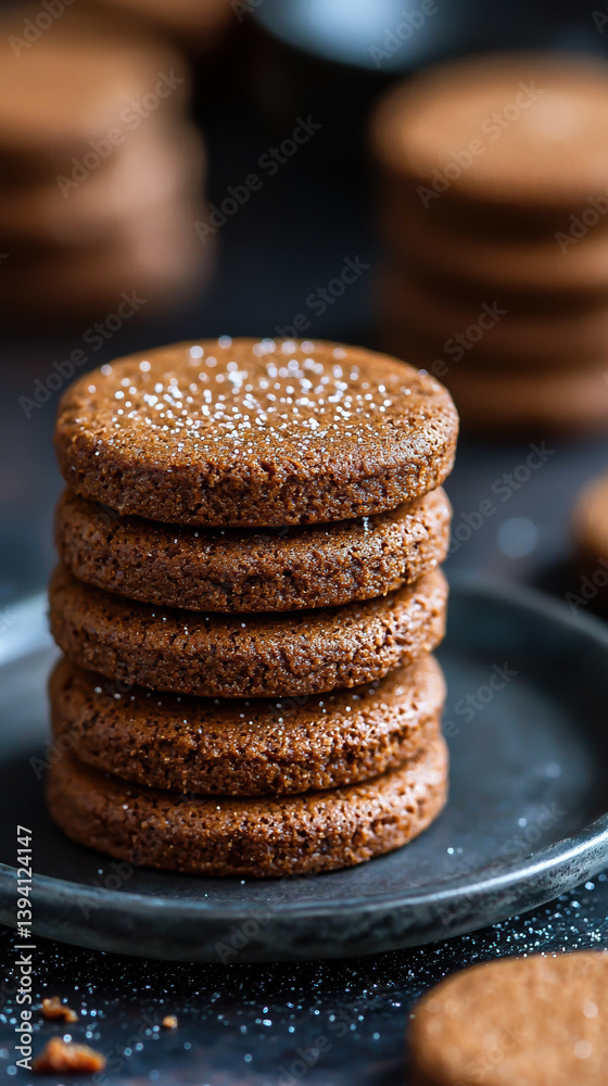 custom made wallpaper toronto digitalA delectable stack of four dark chocolate cookies sits on a slate plate with more cookies blurred in the background showcasing their rich, delicious texture and tempting appeal.