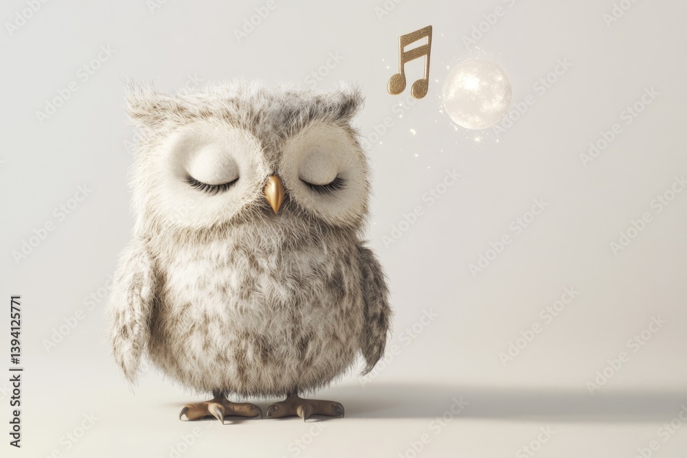 Obraz premium A fluffy owl sleeps peacefully under the moon, dreaming of sweet melodies.