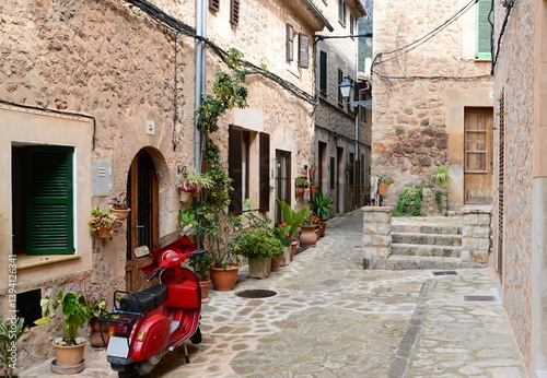 Fototapeta Naklejka Na Ścianę i Meble -  Narrow Street in the Village Valdemossa on the Island Mallorca