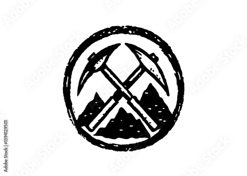 Silhouette Hand Drawn mining logo Isolated on White Background