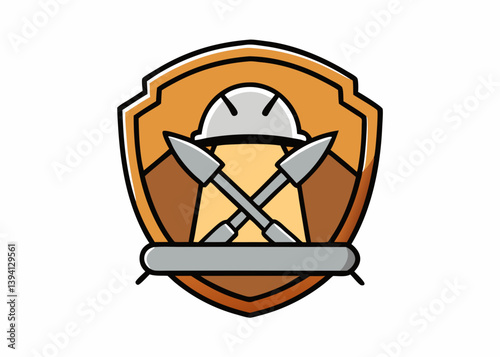 Mining icon element in modern flat line style. Bitcoin mining cartoon design. Simple badge, emblem, decoration minimalist logo, Icon, element.