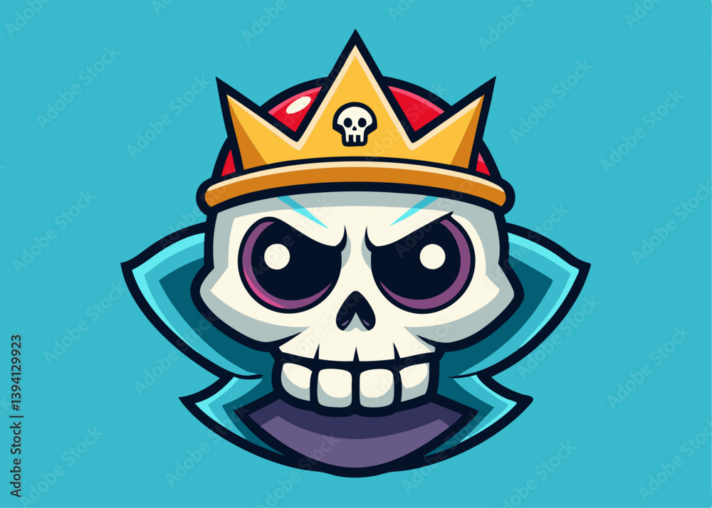 Fototapeta premium Vintage monochrome prince skull in crown vector cartoon illustration. skull wearing crown black and white isolated.