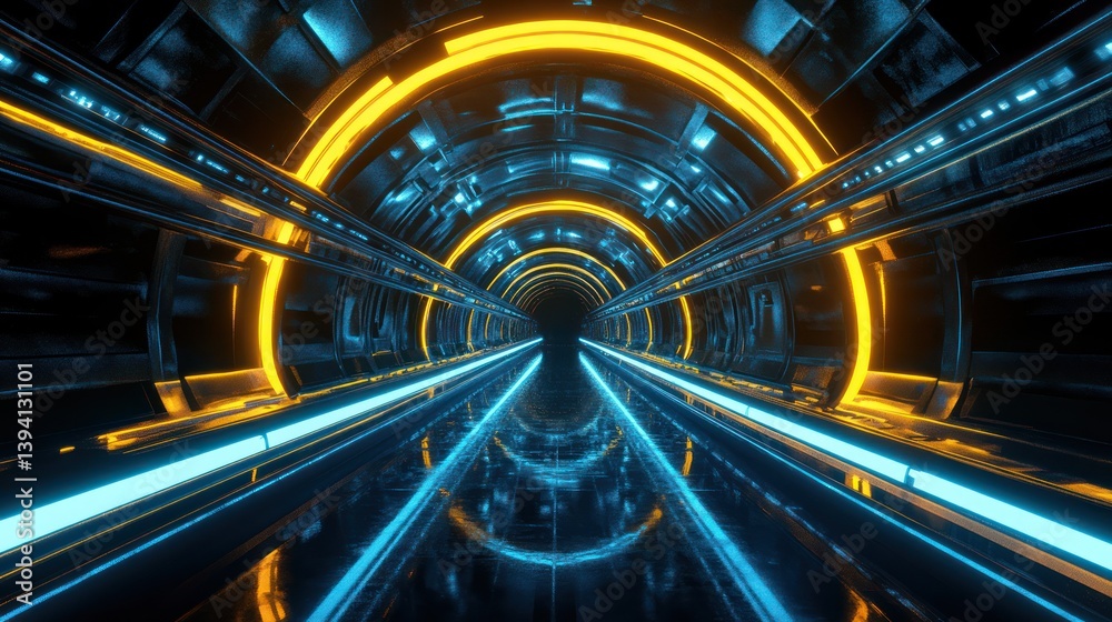 Abstract futuristic glowing tunnel, illuminated sci-fi corridor visualization Abstract futuristic glowing tunnel, illuminated sci-fi corridor visualization