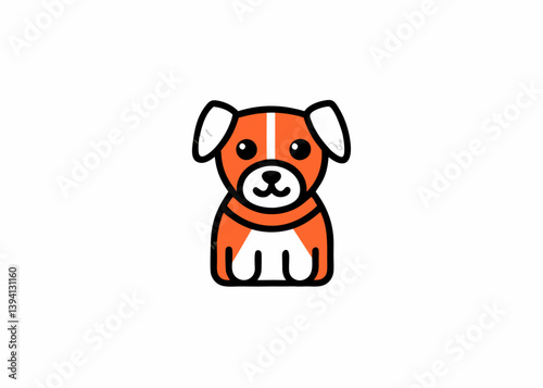 Cute сartoon puppy dog mascot. Happy adorable dog icon. Sitting Brown Puppy Dog Logo Template