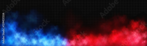 Vs smoke background - red blue color clouds on dark bg, confrontation template for battle games. Football match announcement, duel, fight night event poster, sports competition banner design element.