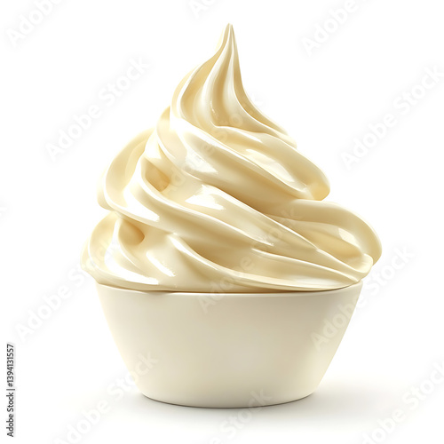 Rich and creamy vanilla ice cream with a smooth texture and deep vanilla flavor, isolated white background, hyperrealism art style